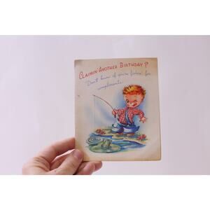 Boy Fishing, Greeting Card, USED, Folding, Paper, Craft, ~ 251107-WH 1393